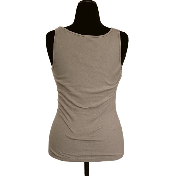 Embellished Rib Knit Cotton Tank Top — Taupe Stone Neutral Scoop Neck Size M - Picture 2 of 10